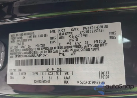 2022 Ford Escape Se z USA, uszkodzony, nr VIN 1FMCU0G64NUA91023